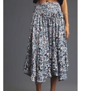 Anthropologie Blue and White High Low Asymmetrical Skirt